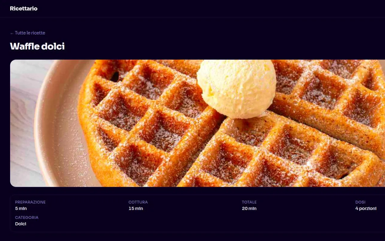 Schermata di Cookbook