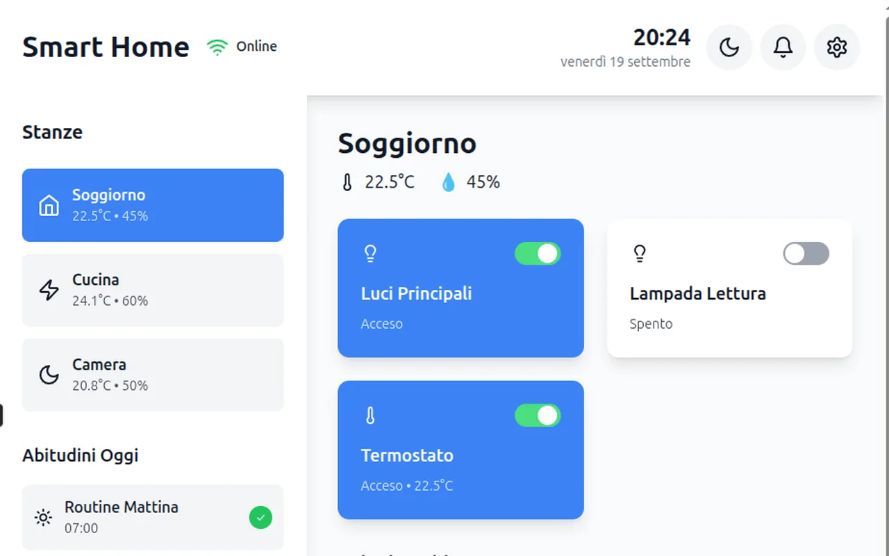 Schermata di Frontend Home Assistant personalizzato