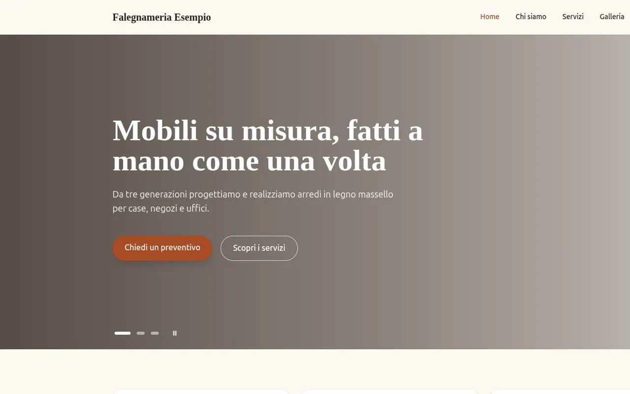 Schermata di Template sito vetrina